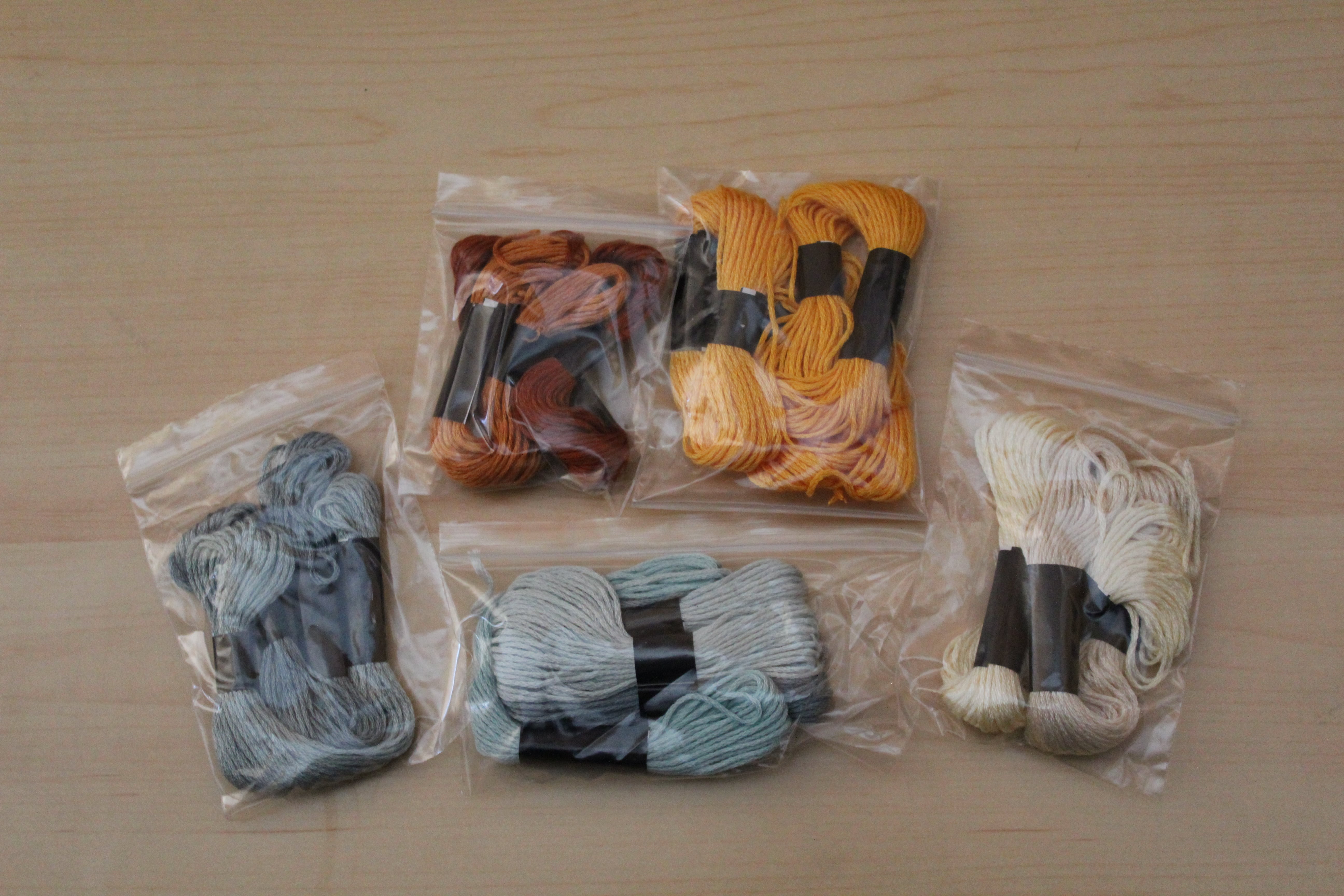 colour coded threads in bags